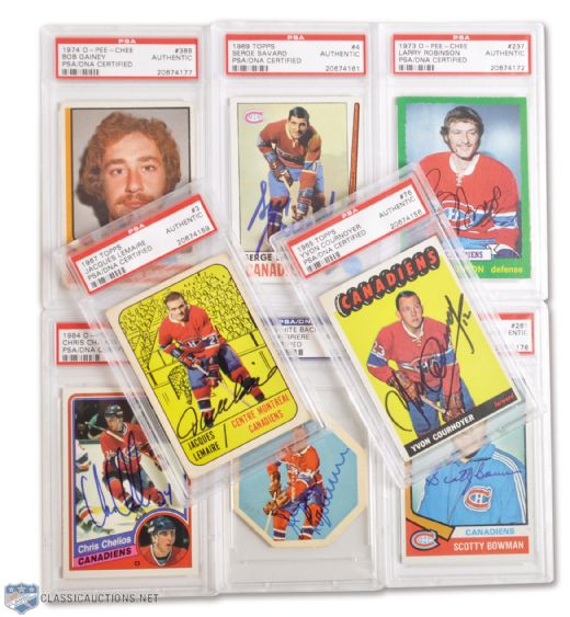 1960s/1970s Topps / OPC Montreal Canadiens Signed Rookie / Star Cards (8) - All PSA/DNA Certified