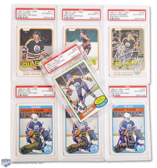 1980s OPC Edmonton Oilers Signed Rookie Cards (7) - All PSA/DNA Certified