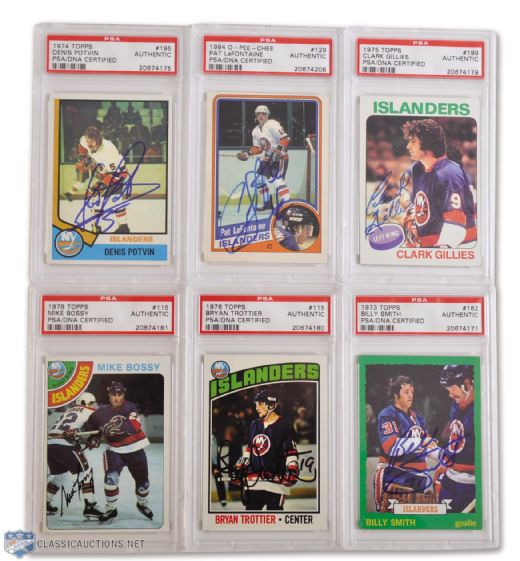 1970s/1980s Topps / OPC New York Islanders Signed Rookie Cards (6) - All PSA/DNA Certified