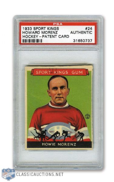 1933-34 Goudey Sport Kings #24 HOFer Howie Morenz Rare Patent Card - Graded PSA Authentic
