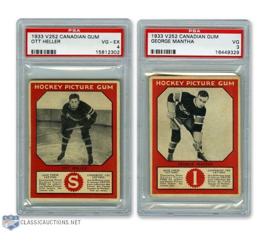 1933-34 Canadian Chewing Gum V252 Heller RC and Mantha RC PSA-Graded Cards