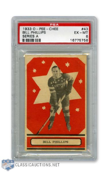 1933-34 O-Pee-Chee Series A #43 Bill Phillips RC - Graded PSA 6