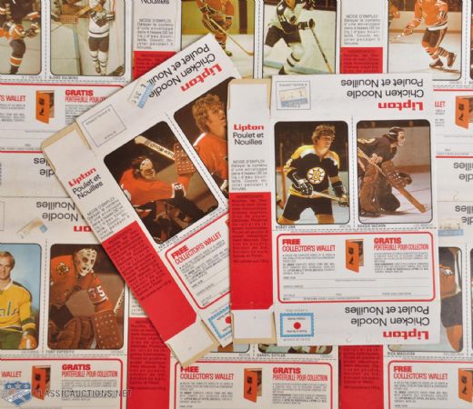 1974-75 Lipton Soup Uncut Hockey Card 51-Card Set Plus Extras - 30 Complete Boxes with Uncut Cards
