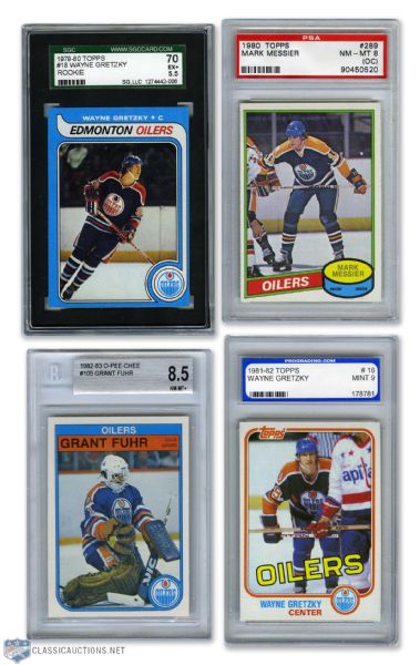 Edmonton Oilers Graded Card Collection of 4 with Gretzky, Messier and Fuhr RCs
