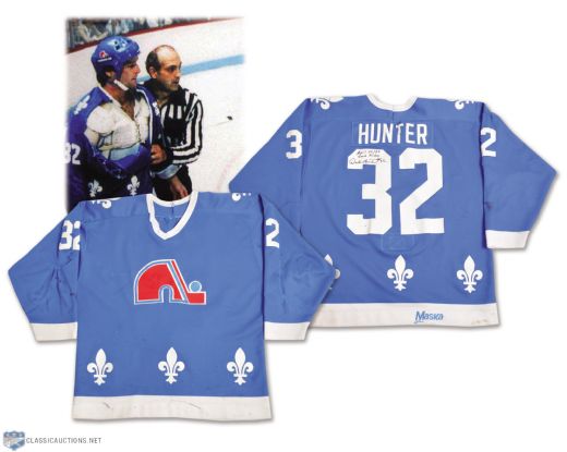Dale Hunters 1983-84 Quebec Nordiques "Good Friday" Signed Game-Worn Jersey <br>- Photo-Matched! - Destroyed!