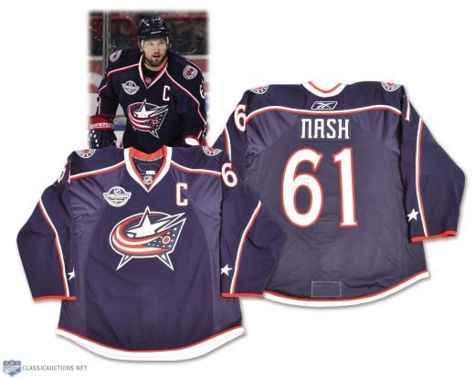 Rick Nashs 2010-11 Columbus Blue Jackets Signed Game-Worn "NHL Premiere Stockholm" Captains Jersey with LOA