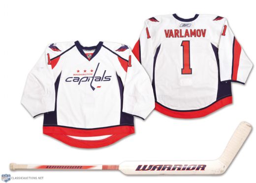 Semyon Varlamovs 2010-11 Washington Capitals Game-Worn Jersey and Game-Used Stick