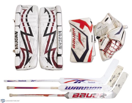 Semyon Varlamovs Washington Capitals Game-Worn Goalie Pads, Sticks and Equipment Collection