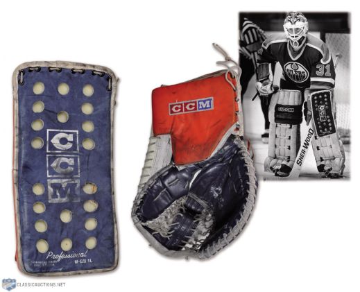 Grant Fuhrs 1986-87 Edmonton Oilers Game-Worn CCM Goalie Glove and Blocker - Photo-Matched!