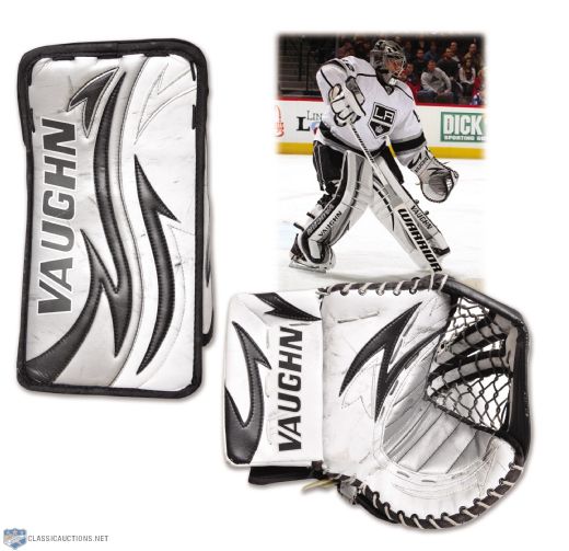Jonathan Quicks 2011-12 Los Angeles Kings Game-Used Vaughn Playoffs Glove and Blocker <br>- Photo-Matched!