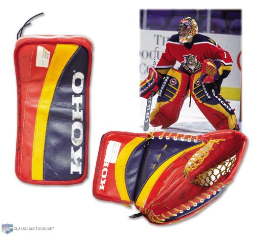Roberto Luongos 2000-01 Florida Panthers & Team Canada Koho Game-Used Glove and Blocker with Team LOAs <br>- Photo-Matched!