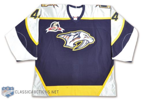 Kimmo Timonens 2002-03 Nashville Predators Game-Worn Jersey with "5th" Patch and LOA