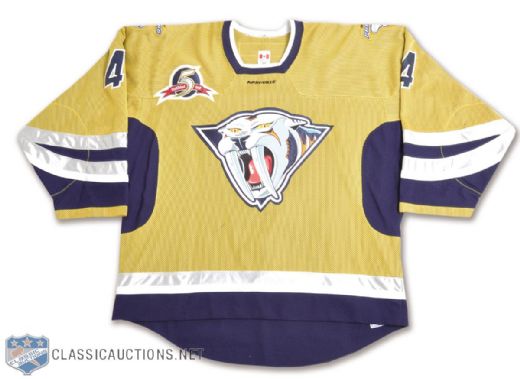Mark Eatons 2002-03 Nashville Predators Game-Worn Alternate Jersey with "5th" Patch and LOA