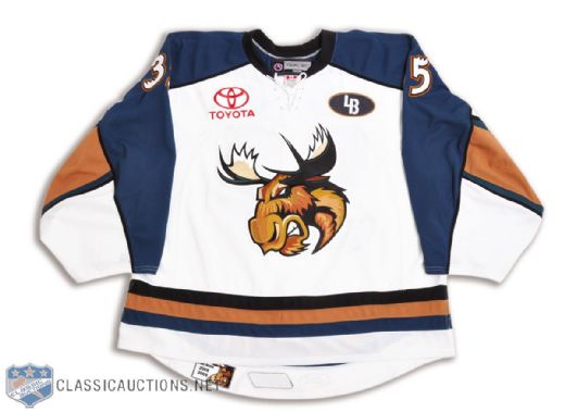 Cory Schneiders 2008-09 AHL Manitoba Moose Game-Issued Jersey with Luc Bourdon Patch and Team LOA
