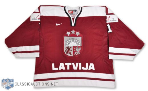 Arturs Irbes Mid-2000s World Championships Team Latvia Signed Game-Issued Jersey