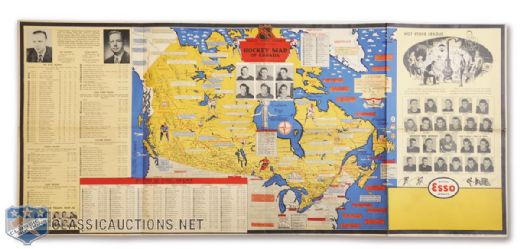 Rare 1950-51 Esso "Hockey Map of Canada"