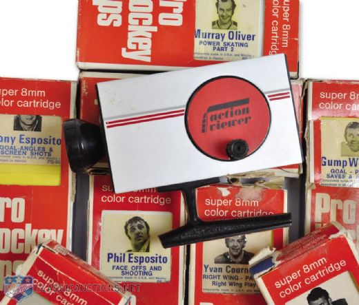 Early-1970s Pro Hockey Tips Super 8mm Film Cartridge and Viewer Collection of 24