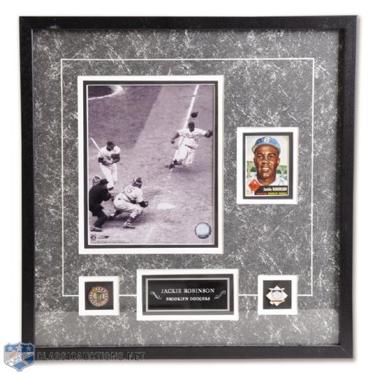 HOFer Jackie Robinson Signed 1953 Topps Baseball Card Framed Display (20" x 19 1/2") PSA/DNA