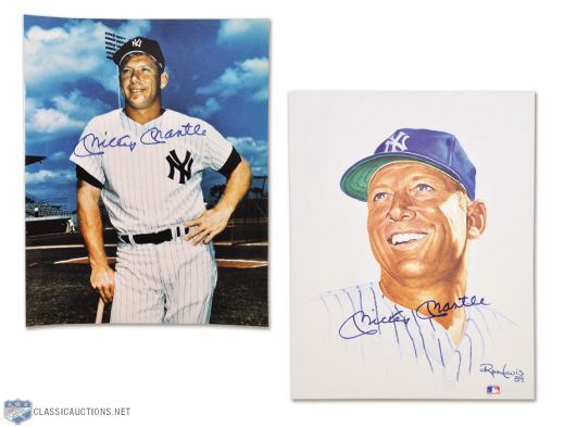 HOFer Mickey Mantle Signed Photo Collection of 2 PSA/DNA