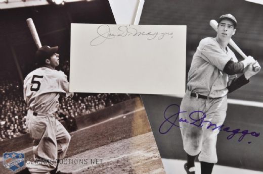 HOFer Joe DiMaggio Signed Photo and Index Card Collection of 3 with LOAs