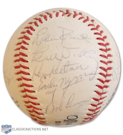 1976 Baseball Hall of Fame Induction Baseball Signed by 10 with Cronin, Dickey and Wynn