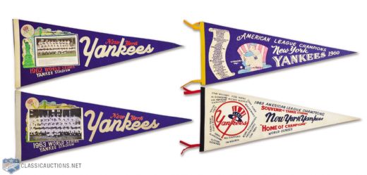 New York Yankees 1960-63 World Series and AL Champions Pennant Collection of 4