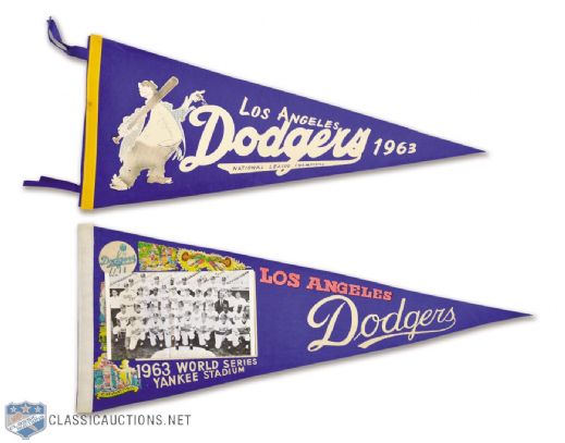 Los Angeles Dodgers 1963 World Series and NL Champions Pennant Collection of 2
