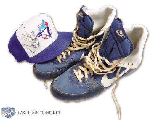 Joe Carters Early-1990s Toronto Blue Jays Signed Game-Worn Cleats and Cap