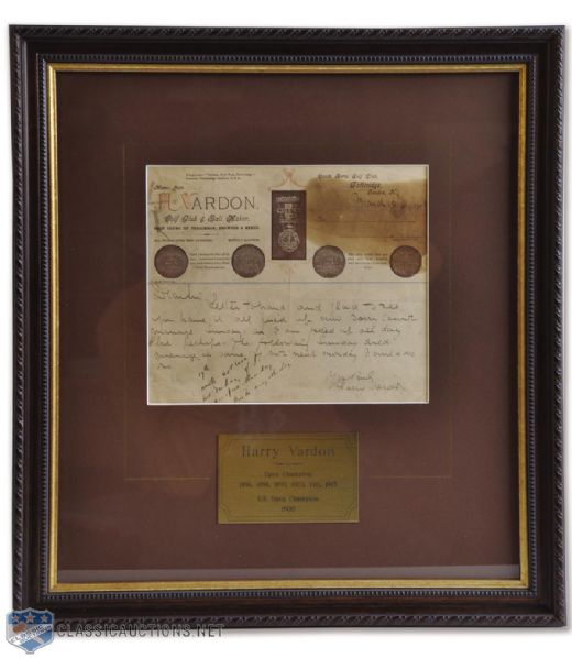Golf Legend Harry Vardon Signed 1909 Letter Framed Display (17" x 15 1/2")
