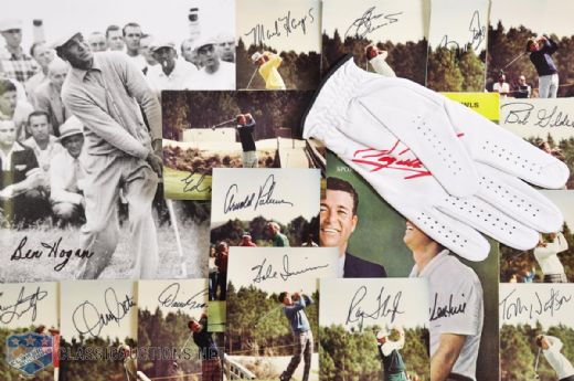 Signed Golf Photo and Memorabilia Collection of 17, Featuring Palmer, Nicklaus and Hogan PSA/DNA