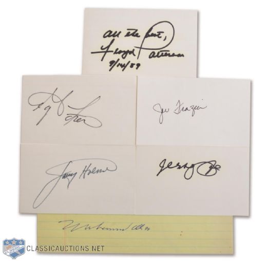 Signed Boxing Index Card and Cut Collection of 6, Featuring Ali PSA/DNA