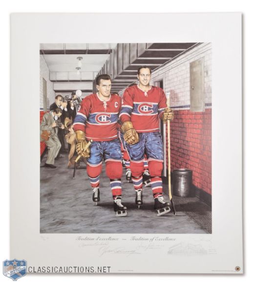 "Tradition of Excellence" Maurice Richard and Jean Beliveau Signed Print by Daniel Parry <br>- Original Artist Retouch 1/1 (23" x 26")