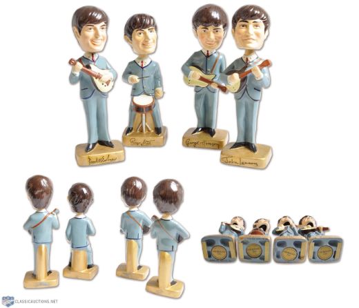 1964 Beatles Car Mascots Inc. Bobbing Heads / Nodders Set of 4 - Superb Condition!