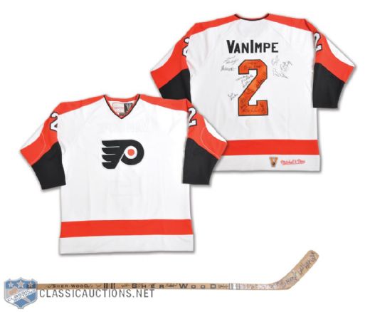 Ed Van Impes Philadelphia Flyers Greats Team-Signed Jersey and Back-to-Back Stanley Cup Champions Team-Signed Stick