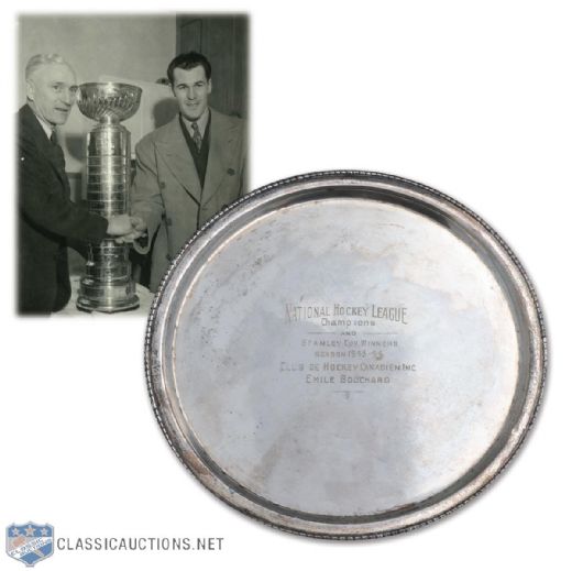 Emile "Butch" Bouchards 1943-44 Montreal Canadiens Stanley Cup Championship Silver Tray (10")