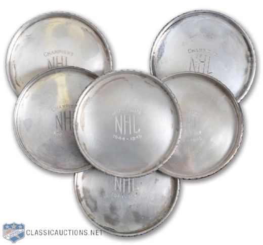 Emile "Butch" Bouchards 1944-45 Montreal Canadiens NHL Championship Silver Coasters Set of 6 (3")
