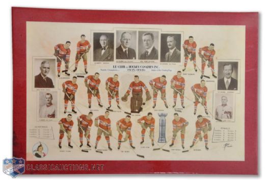 Emile "Butch" Bouchards 1945-46 Stanley Cup Champions Montreal Canadiens Celluloid Team Photo <br>(8 1/4" x 12 1/2")