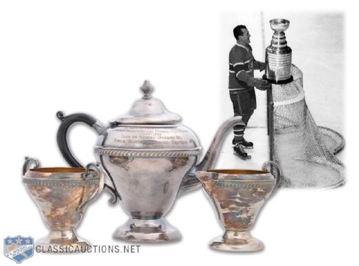 Emile "Butch" Bouchards 1955-56 Montreal Canadiens Stanley Cup Championship Three-Piece Tea Set