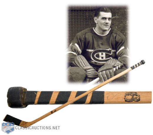 Maurice Richards Mid-1940s Game-Used Stick with Letter from Family