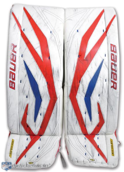 Peter Budajs 2011-12 Montreal Canadiens Game-Worn Bauer Pads with Team LOA - Photo-Matched!