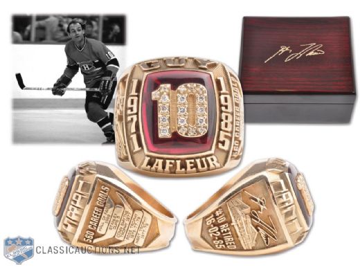 Spectacular Guy Lafleur 10K Gold and Diamond Career Tribute Ring