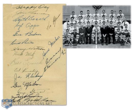Toronto Maple Leafs 1946-47 Stanley Cup Champions Team-Signed Sheet by 18 with 6 Deceased HOFers