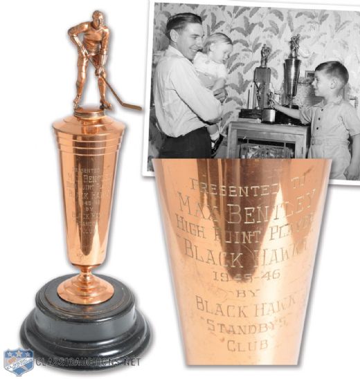Max Bentleys 1945-46 Chicago Black Hawks Scoring Leader Trophy with LOA (23 1/2")