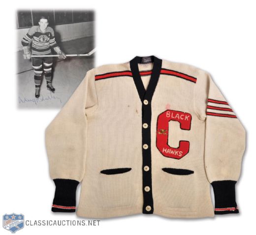 Doug Bentleys 1940s Chicago Black Hawks Wool Cardigan Sweater with LOA