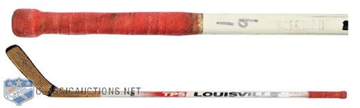 Steve Yzermans Early to Mid-1990s Detroit Red Wings Signed Louisville TPS Game-Used Stick