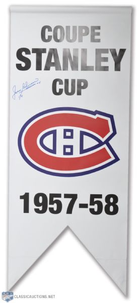 Jean Beliveau Signed 1957-58 Montreal Canadiens Stanley Cup Banner (20 1/2" x 49")