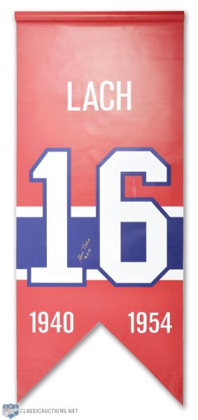 Elmer Lach Signed Montreal Canadiens Jersey Number Retirement Banner (20" x 48")