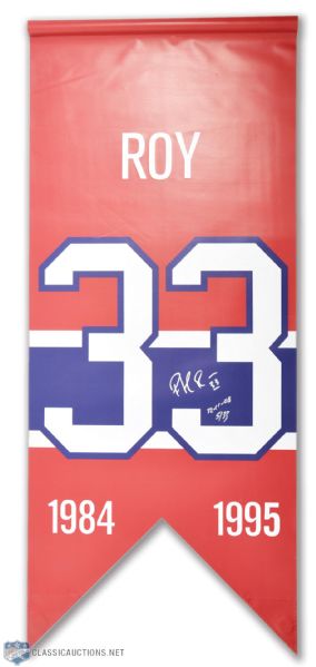 Patrick Roy Signed Montreal Canadiens Jersey Retirement Banner (20" x 48")