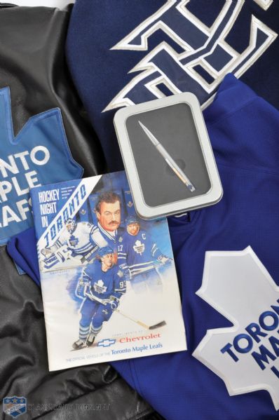 Toronto Maple Leafs Leather and Wool Jacket Collection of 2 Plus Jersey, Pen and Program