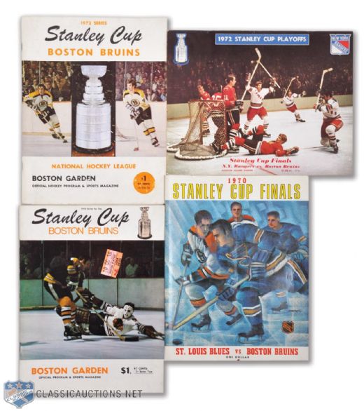 1970 and 1972 Stanley Cup Finals Programs (4) - Boston Bruins - Includes 1970 Cup-Winning Game and Ticket Stub